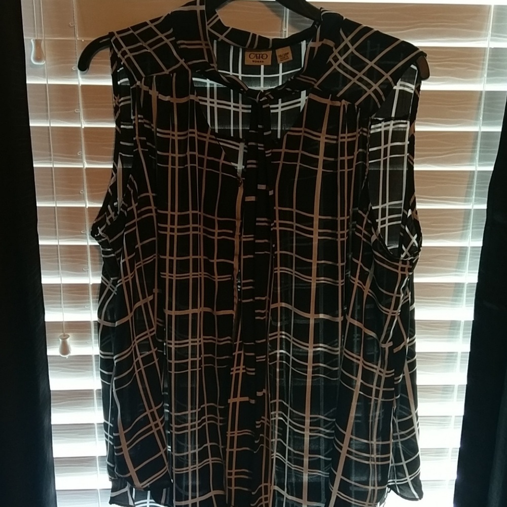 Sleeveless tieneck blouse